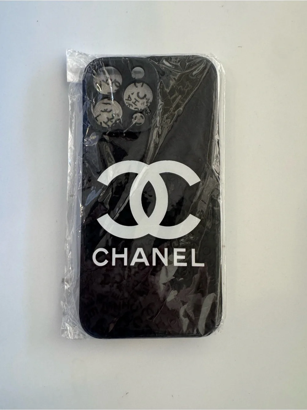 C C Black Phone Case with White Interlocking Logo